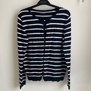 Striped Navy and White Button-Front Women's Cardigan